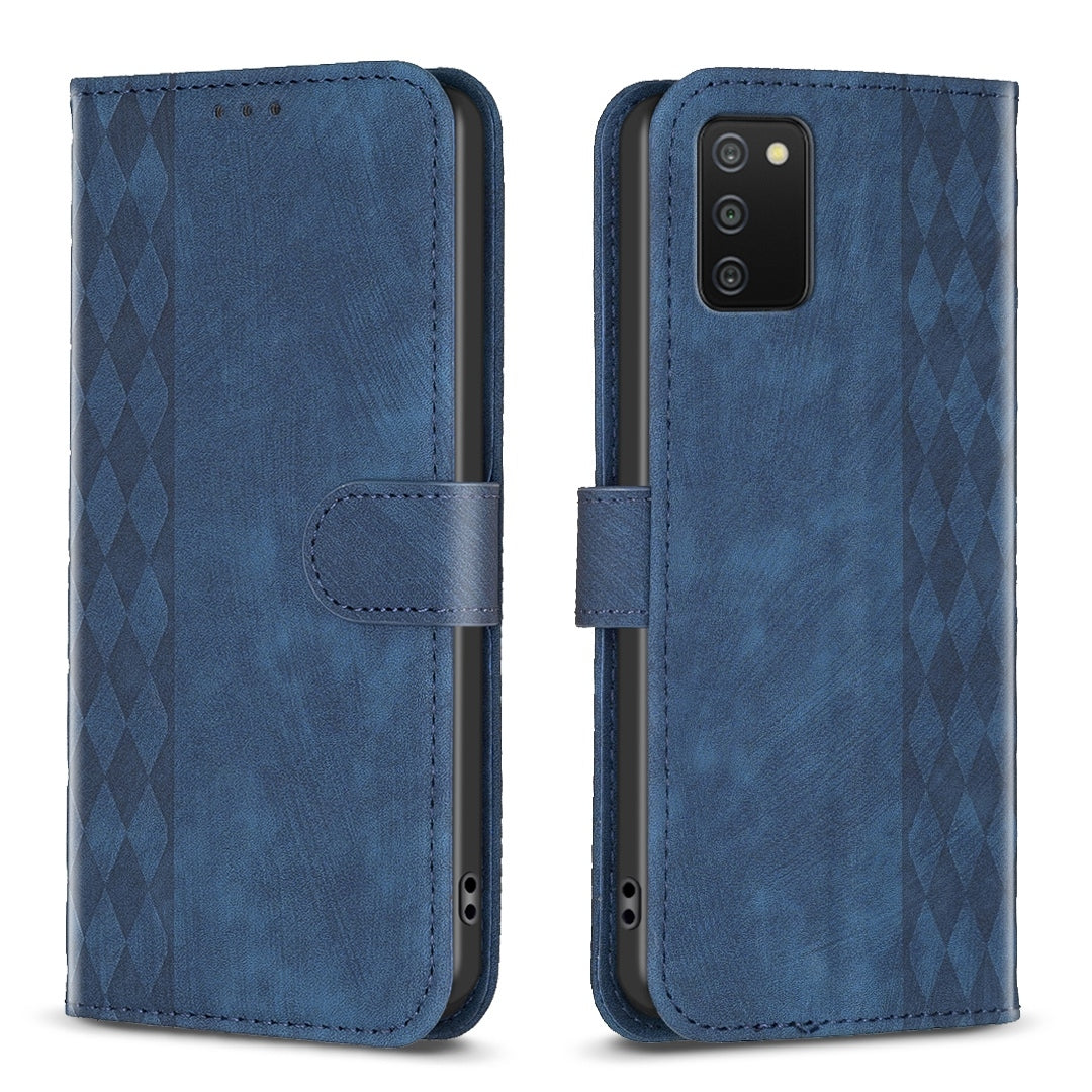 Samsung Galaxy A02s Plaid Embossed Leather Phone Case – Premium Wallet Kickstand & Shock Absorption for Durable Protection