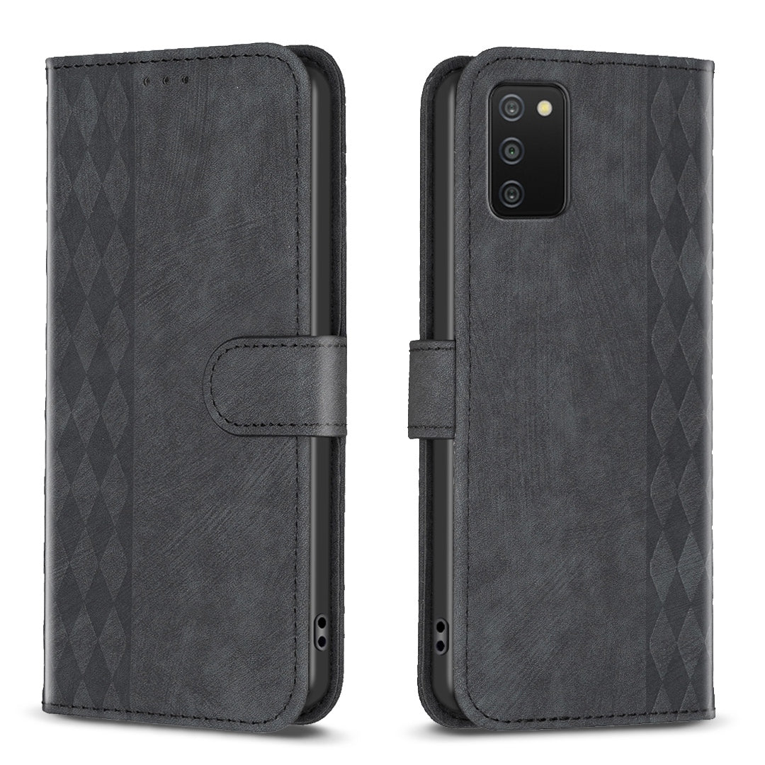 Samsung Galaxy A03s Plaid Embossed Leather Phone Case – Premium Wallet Kickstand & Shock Absorption for Durable Protection