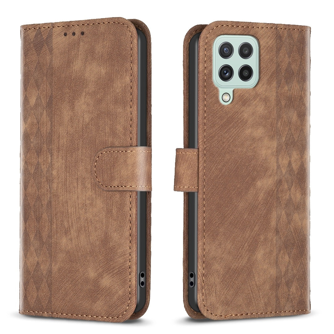 Samsung Galaxy A12 Plaid Embossed Leather Phone Case – Premium Wallet Kickstand & Shock Absorption for Durable Protection