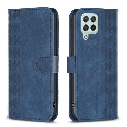 Samsung Galaxy A12 Plaid Embossed Leather Phone Case – Premium Wallet Kickstand & Shock Absorption for Durable Protection