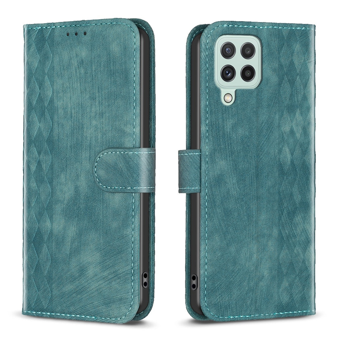 Samsung Galaxy A12 Plaid Embossed Leather Phone Case – Premium Wallet Kickstand & Shock Absorption for Durable Protection