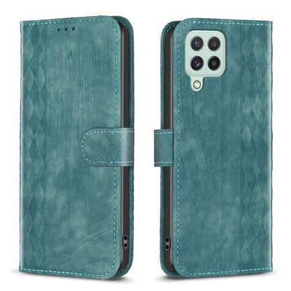 Samsung Galaxy A12 Plaid Embossed Leather Phone Case – Premium Wallet Kickstand & Shock Absorption for Durable Protection