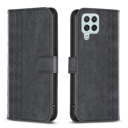 Samsung Galaxy A12 Plaid Embossed Leather Phone Case – Premium Wallet Kickstand & Shock Absorption for Durable Protection