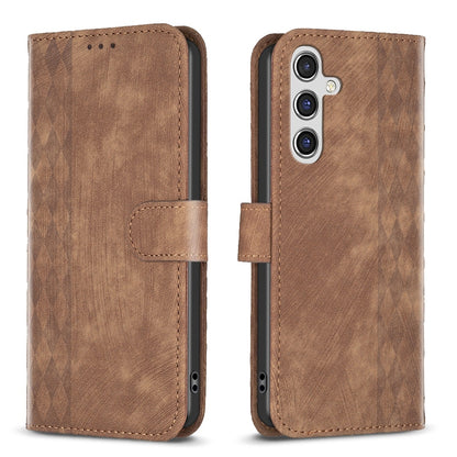 Samsung Galaxy A14 4G Plaid Embossed Leather Phone Case – Premium Wallet Kickstand & Shock Absorption for Durable Protection