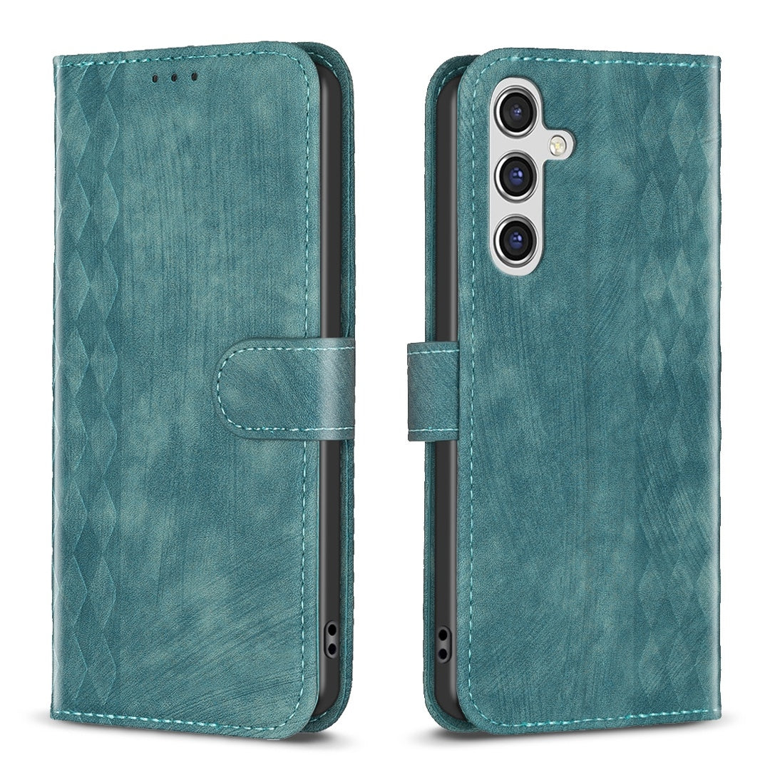 Samsung Galaxy A14 4G Plaid Embossed Leather Phone Case – Premium Wallet Kickstand & Shock Absorption for Durable Protection