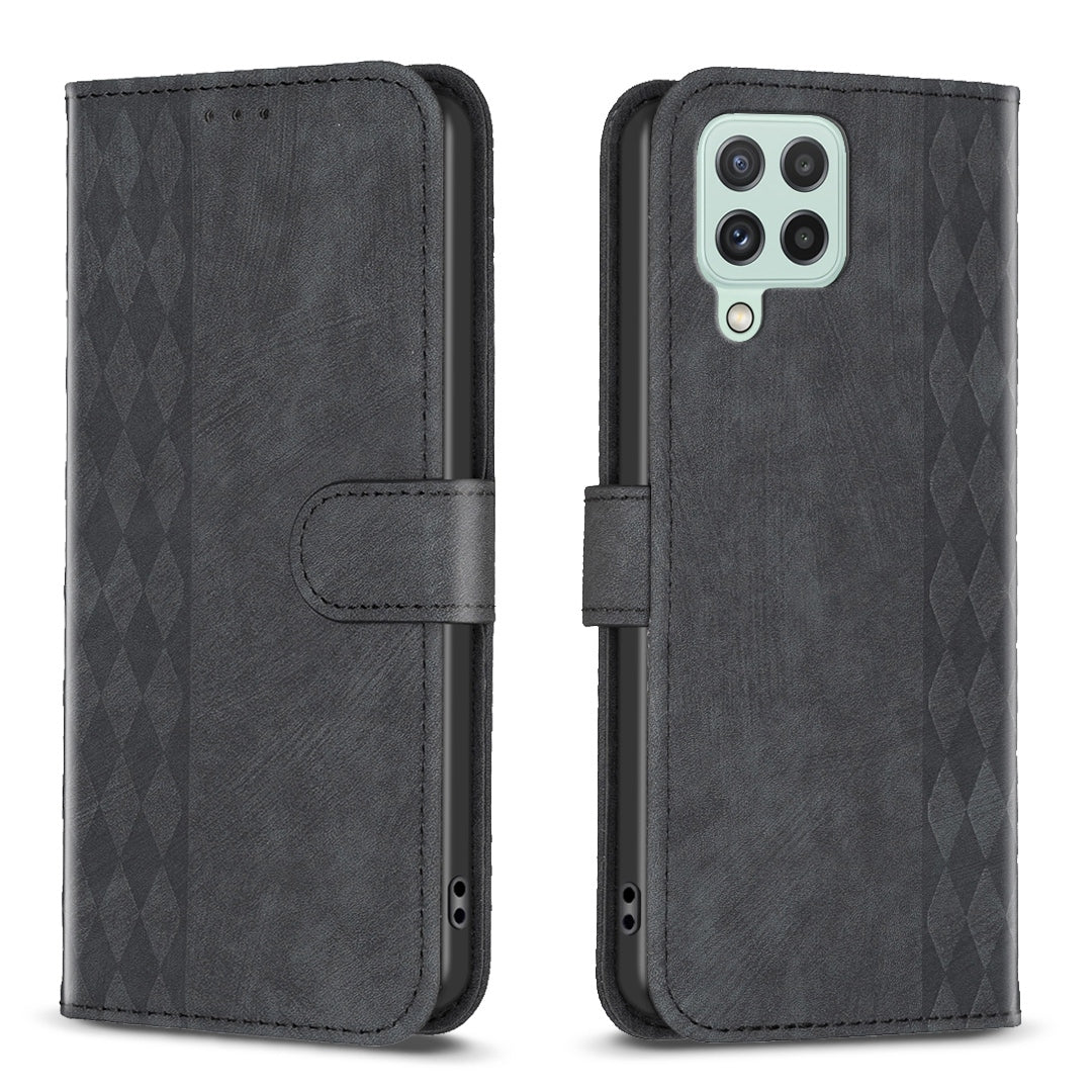 Samsung Galaxy A22 4G Plaid Embossed Leather Phone Case – Premium Wallet Kickstand & Shock Absorption for Durable Protection
