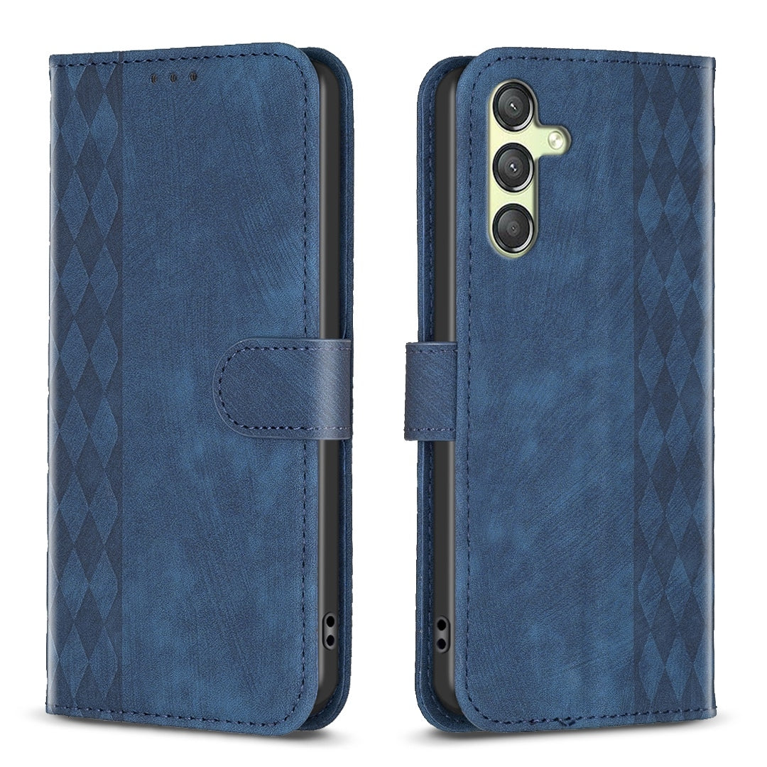 Samsung Galaxy A24 4G Plaid Embossed Leather Phone Case – Premium Wallet Kickstand & Shock Absorption for Durable Protection