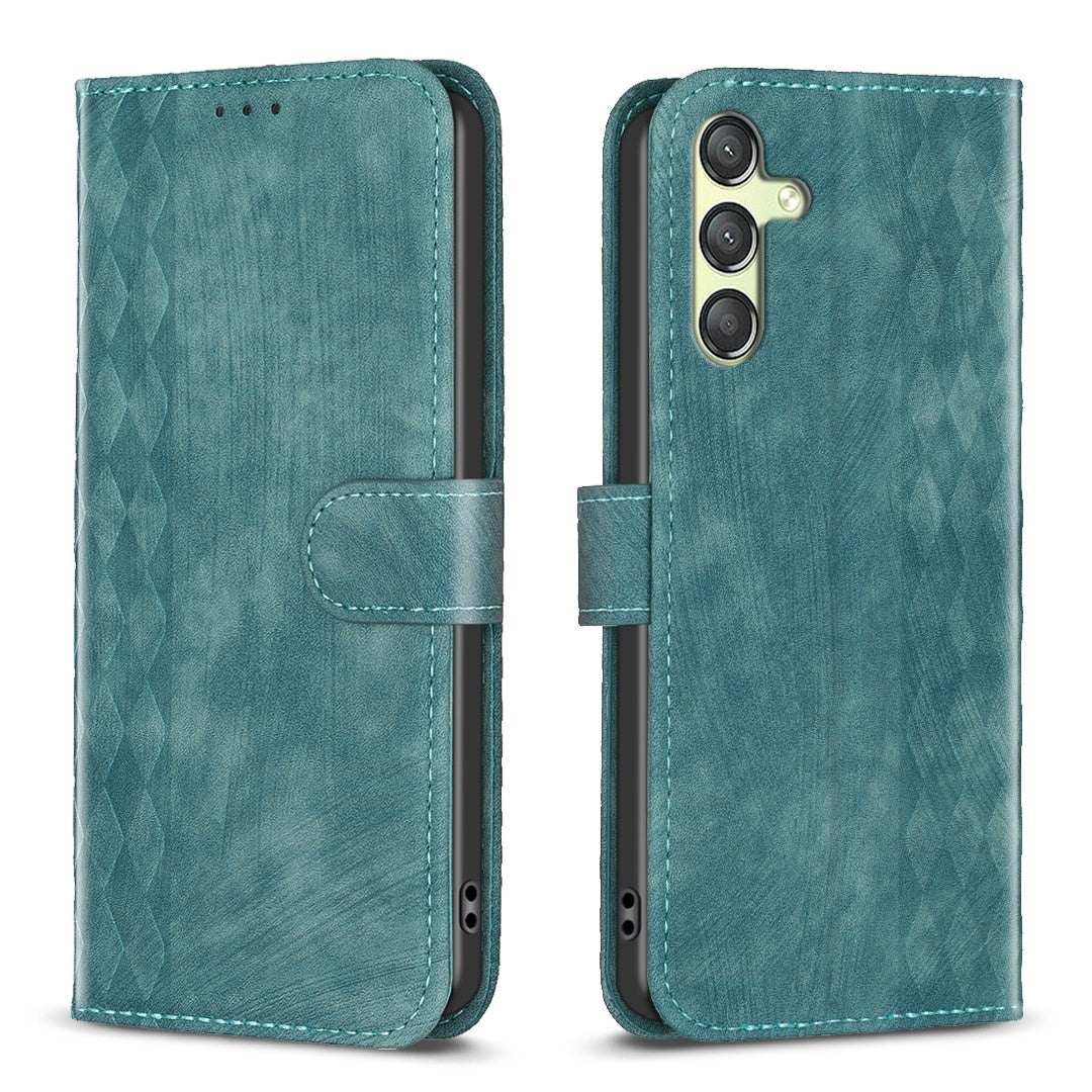 Samsung Galaxy A24 4G Plaid Embossed Leather Phone Case – Premium Wallet Kickstand & Shock Absorption for Durable Protection