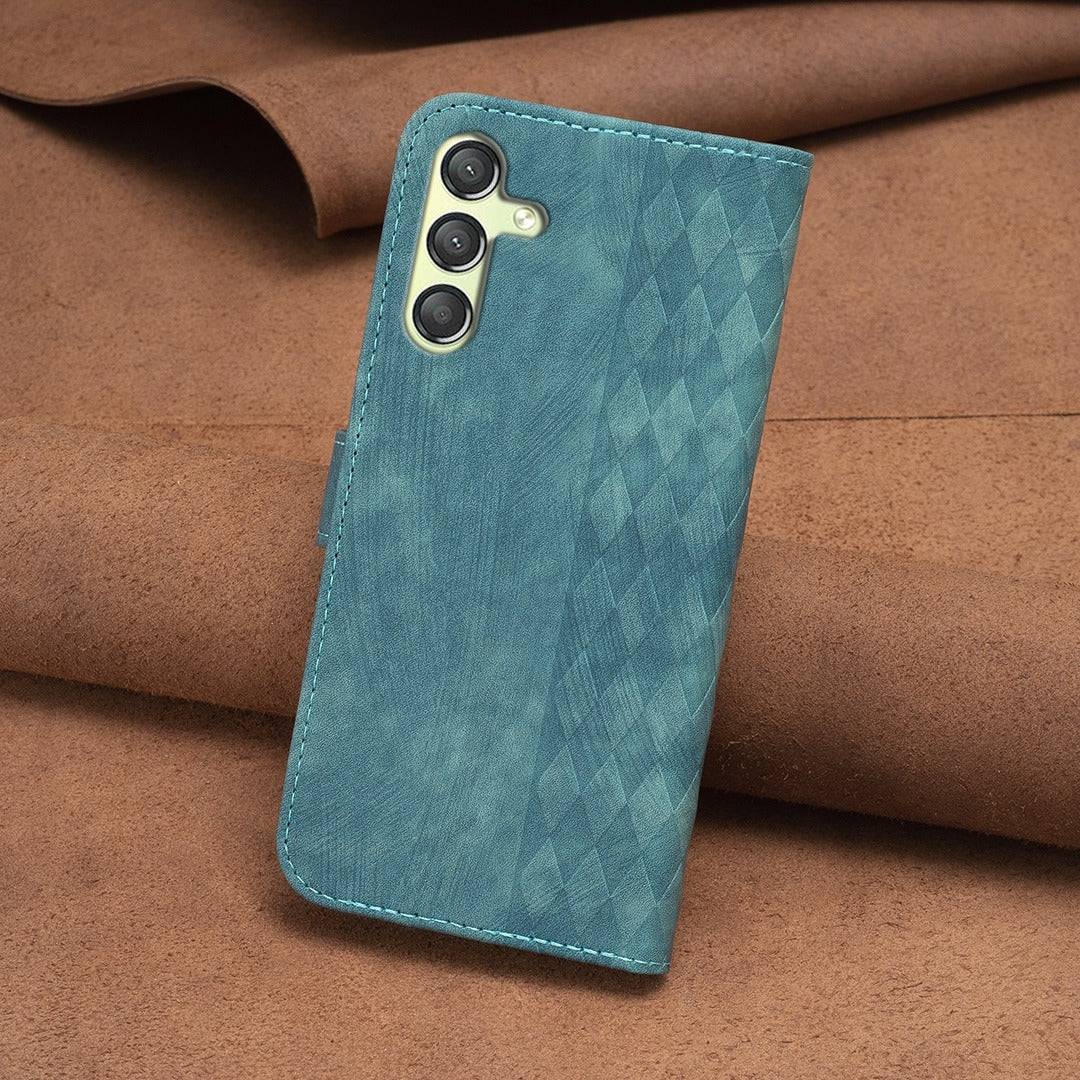 Samsung Galaxy A24 4G Plaid Embossed Leather Phone Case – Premium Wallet Kickstand & Shock Absorption for Durable Protection