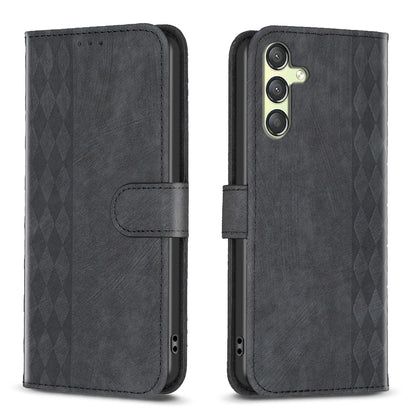 Samsung Galaxy A24 4G Plaid Embossed Leather Phone Case – Premium Wallet Kickstand & Shock Absorption for Durable Protection