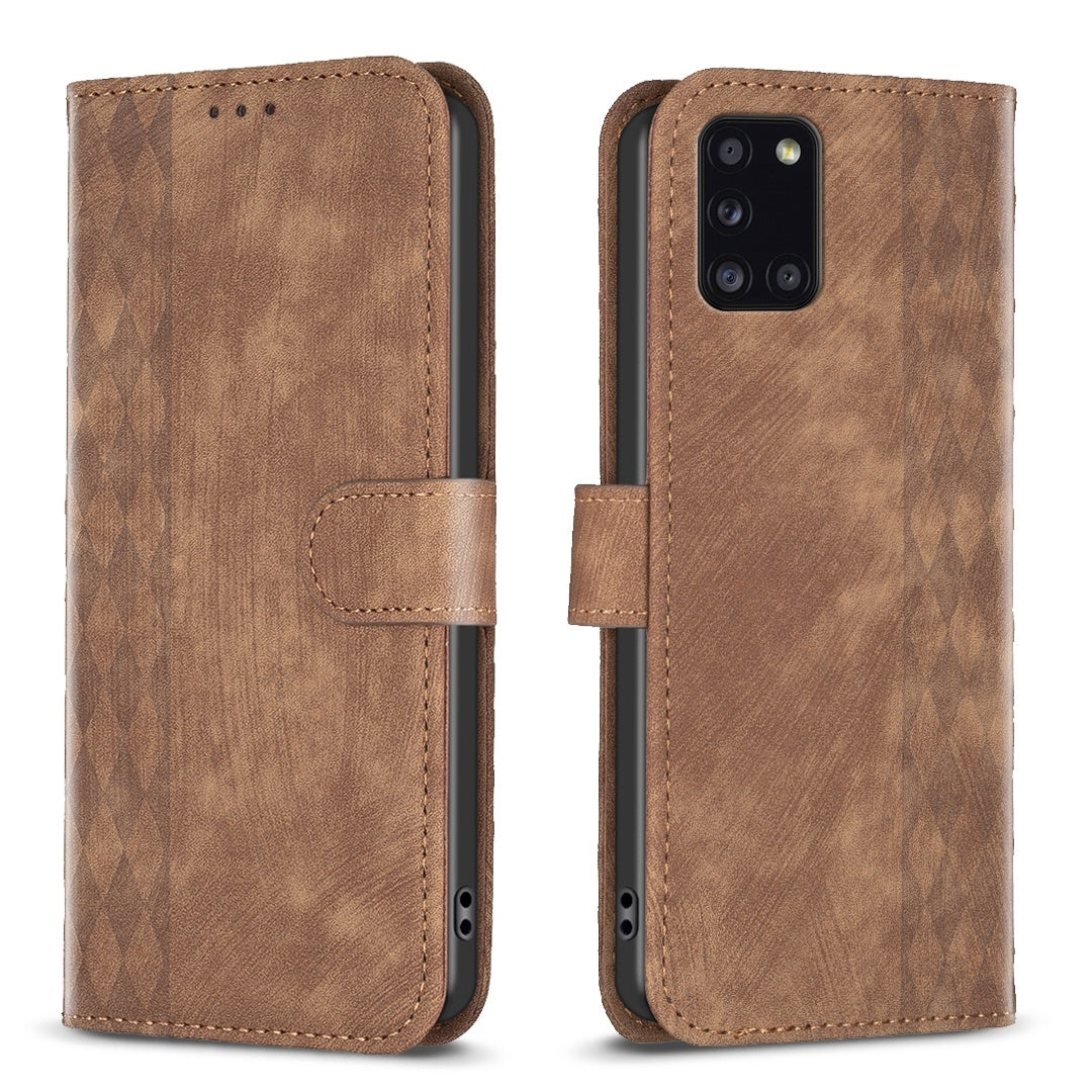 Samsung Galaxy A31 Plaid Embossed Leather Phone Case – Premium Wallet Kickstand & Shock Absorption for Durable Protection