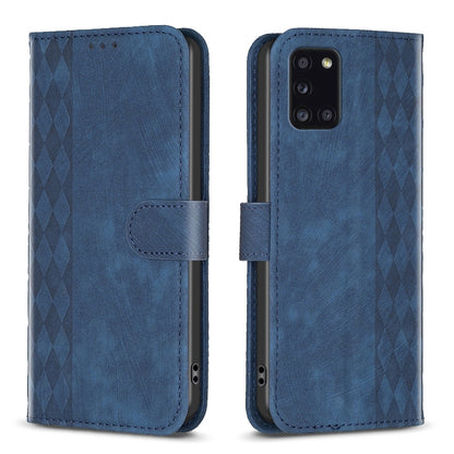 Samsung Galaxy A31 Plaid Embossed Leather Phone Case – Premium Wallet Kickstand & Shock Absorption for Durable Protection