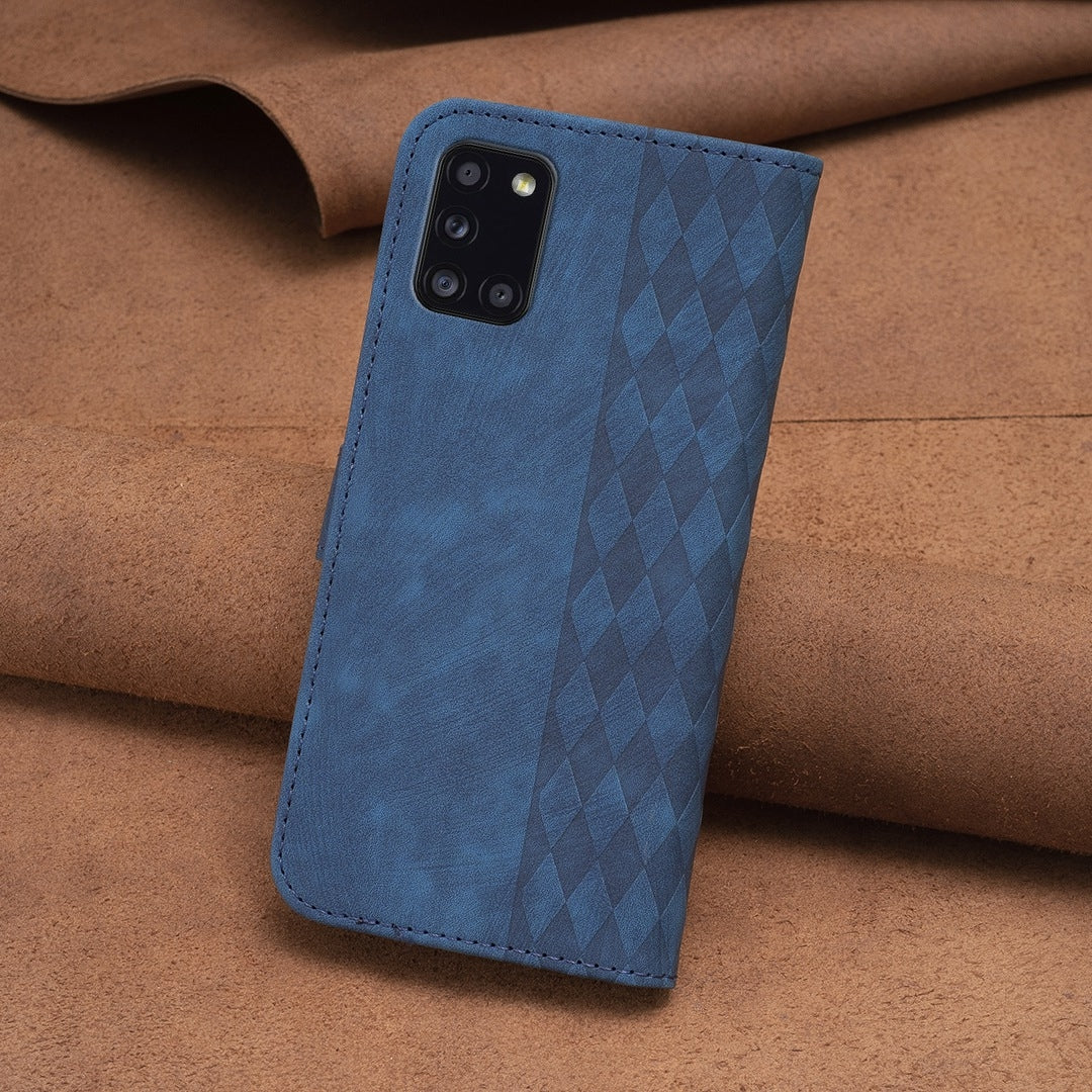 Samsung Galaxy A31 Plaid Embossed Leather Phone Case – Premium Wallet Kickstand & Shock Absorption for Durable Protection