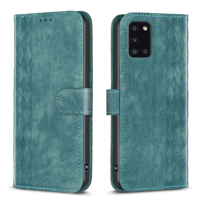 Samsung Galaxy A31 Plaid Embossed Leather Phone Case – Premium Wallet Kickstand & Shock Absorption for Durable Protection