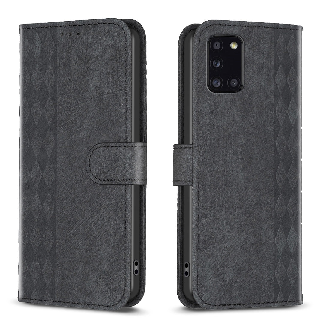 Samsung Galaxy A31 Plaid Embossed Leather Phone Case – Premium Wallet Kickstand & Shock Absorption for Durable Protection