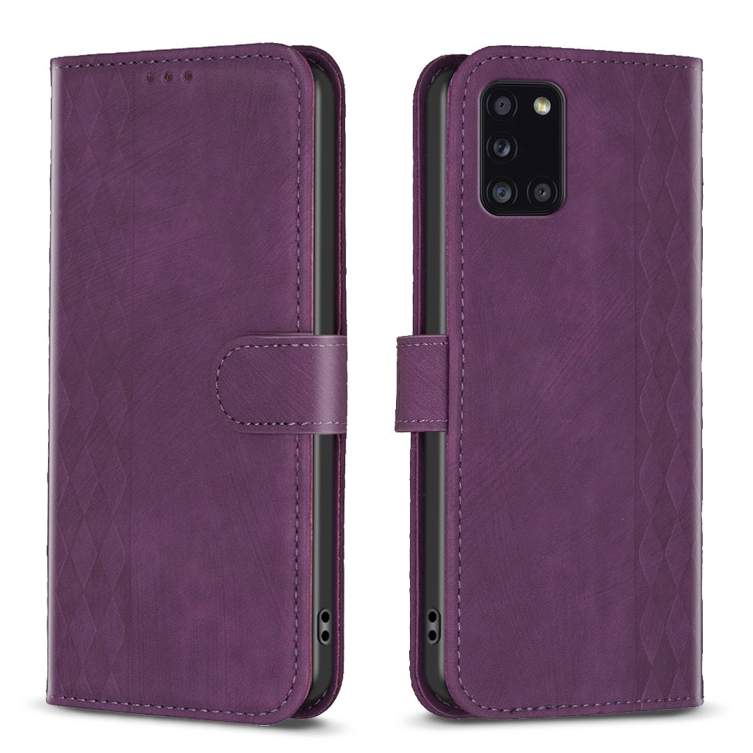 Samsung Galaxy A31 Plaid Embossed Leather Phone Case – Premium Wallet Kickstand & Shock Absorption for Durable Protection