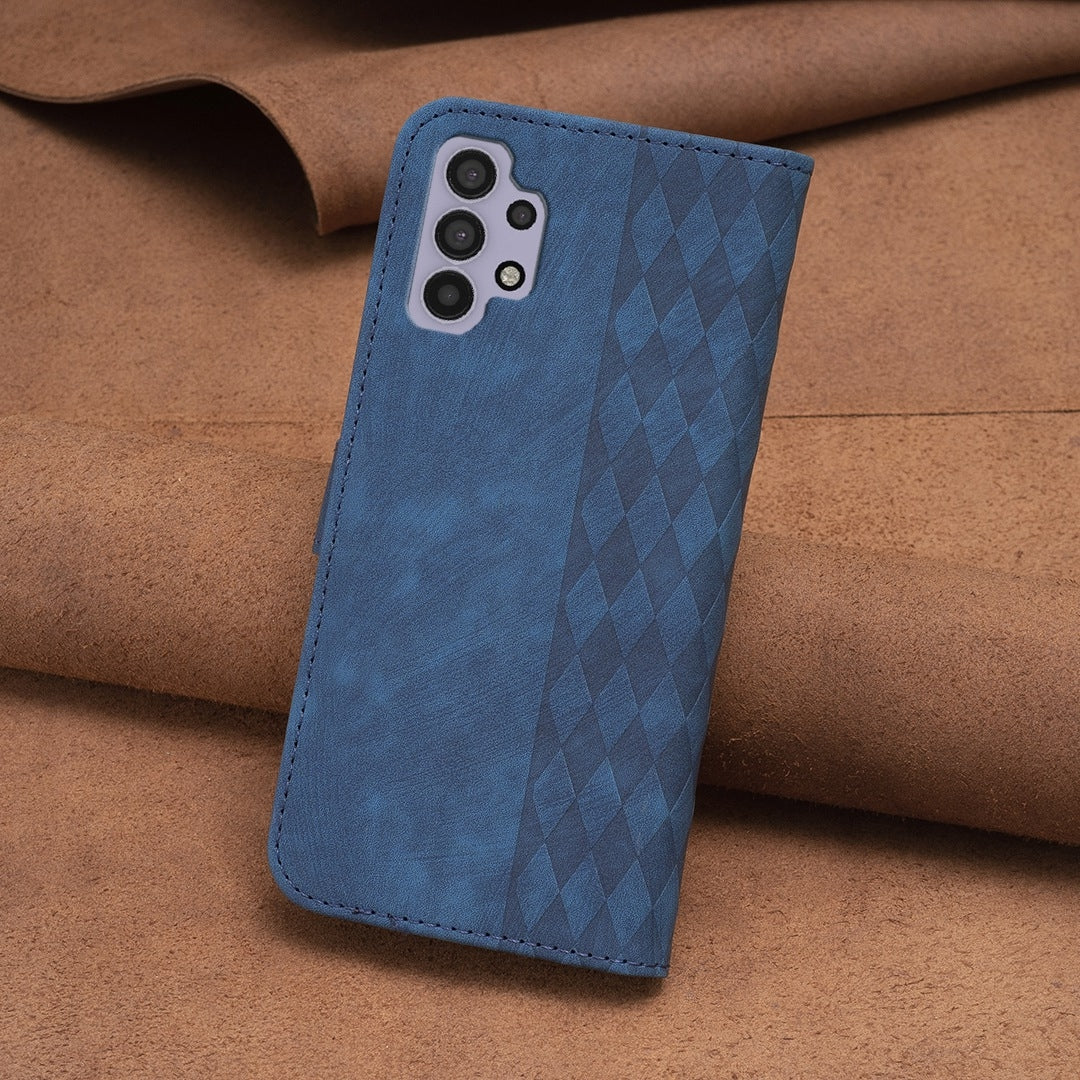 Samsung Galaxy A32 4G Plaid Embossed Leather Phone Case – Premium Wallet Kickstand & Shock Absorption for Durable Protection