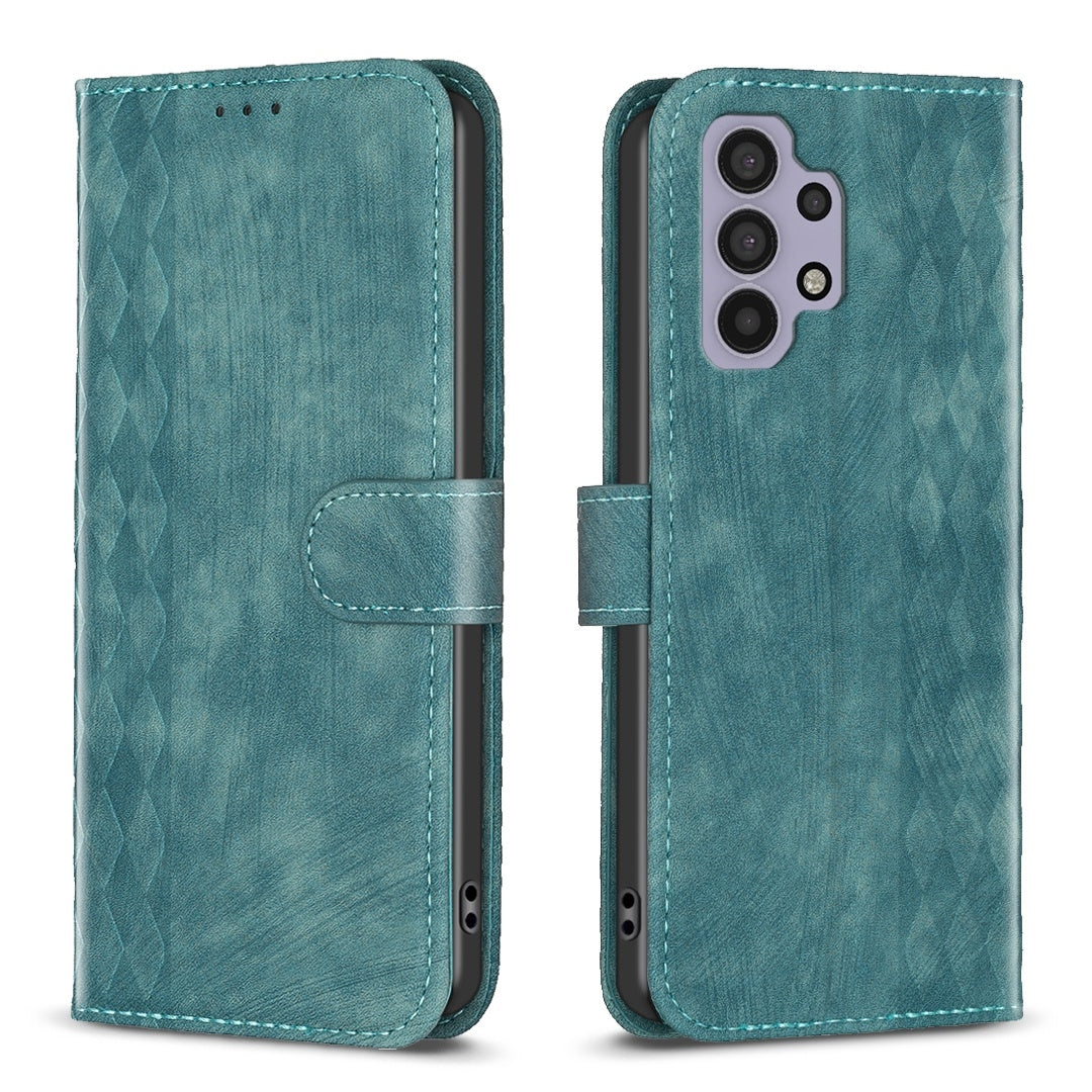 Samsung Galaxy A32 4G Plaid Embossed Leather Phone Case – Premium Wallet Kickstand & Shock Absorption for Durable Protection