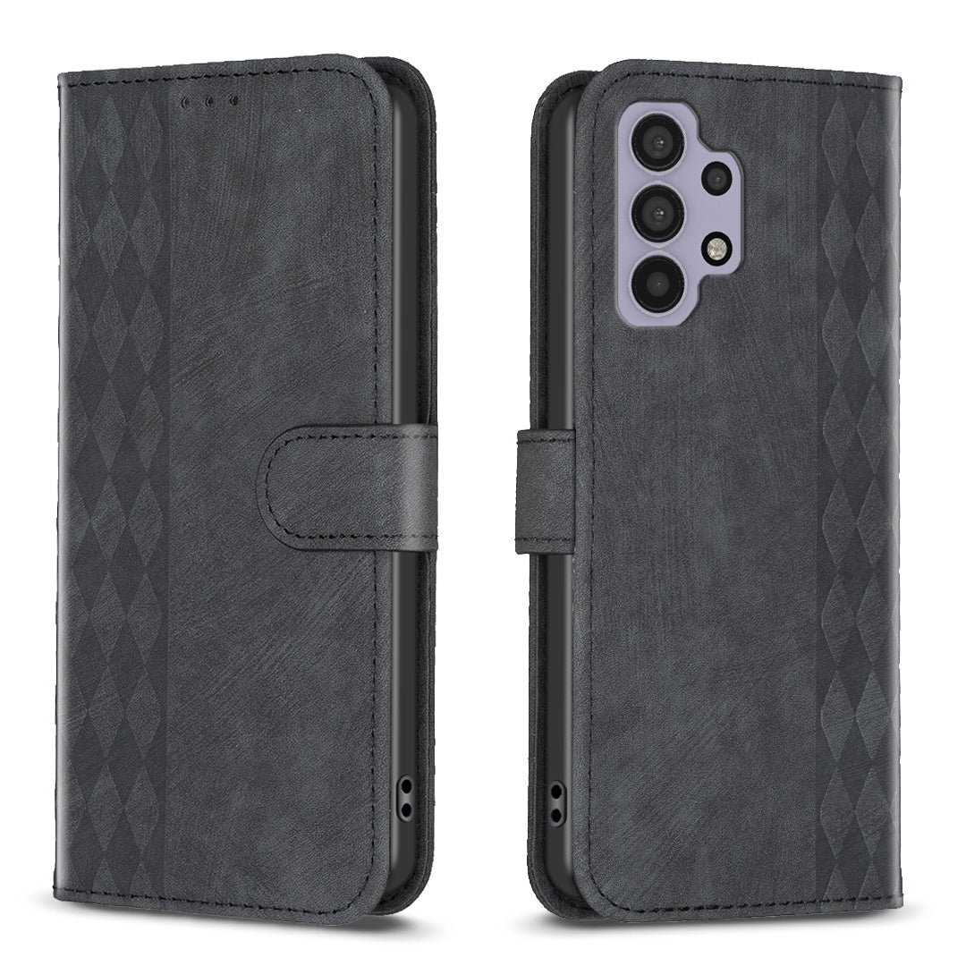 Samsung Galaxy A32 4G Plaid Embossed Leather Phone Case – Premium Wallet Kickstand & Shock Absorption for Durable Protection