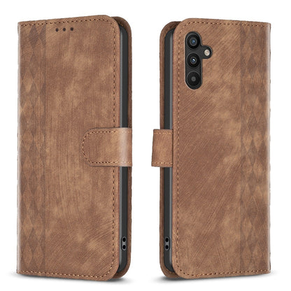Samsung Galaxy A34 Plaid Embossed Leather Phone Case – Premium Wallet Kickstand & Shock Absorption for Durable Protection