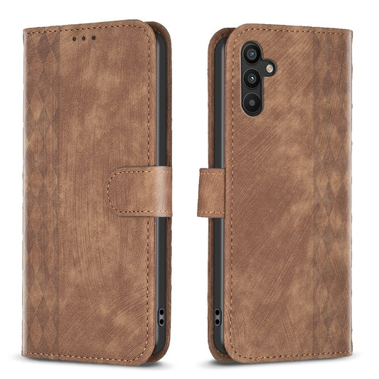 Samsung Galaxy A34 Plaid Embossed Leather Phone Case – Premium Wallet Kickstand & Shock Absorption for Durable Protection