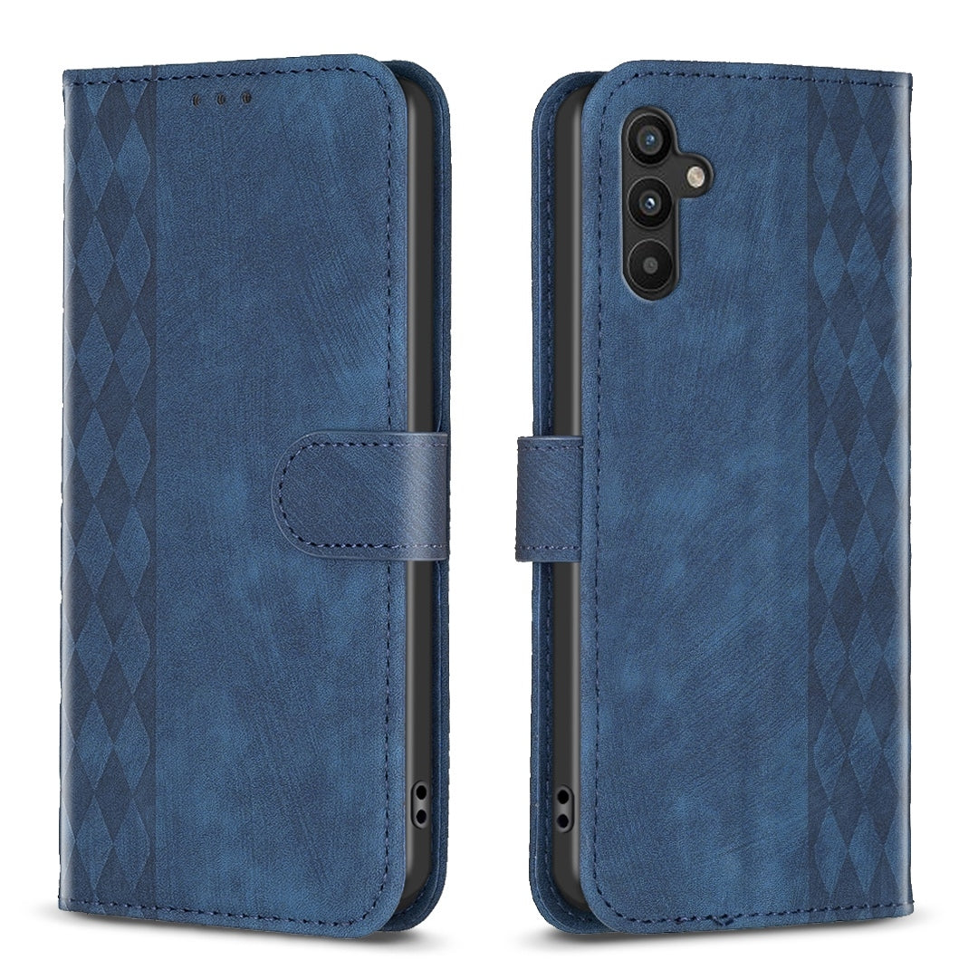 Samsung Galaxy A34 Plaid Embossed Leather Phone Case – Premium Wallet Kickstand & Shock Absorption for Durable Protection