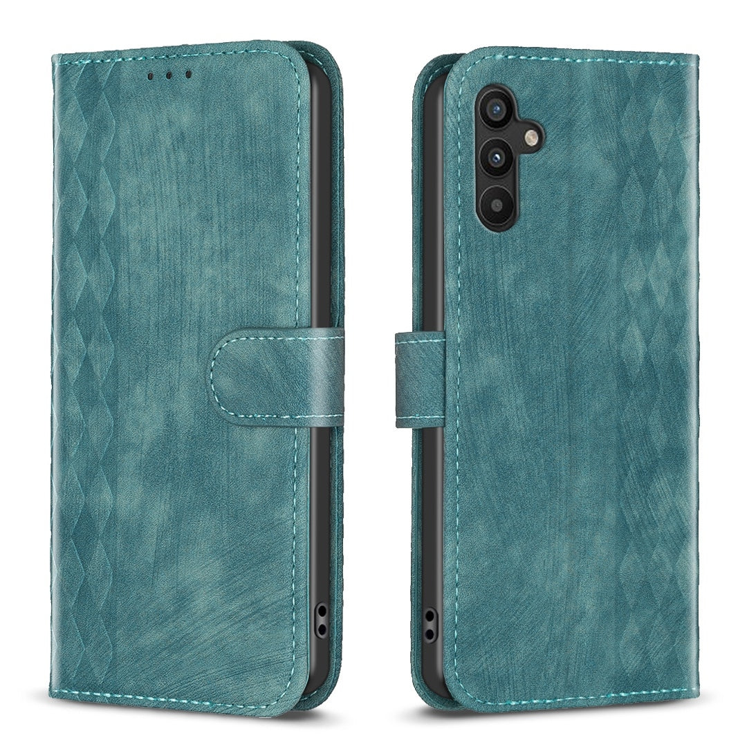 Samsung Galaxy A34 Plaid Embossed Leather Phone Case – Premium Wallet Kickstand & Shock Absorption for Durable Protection