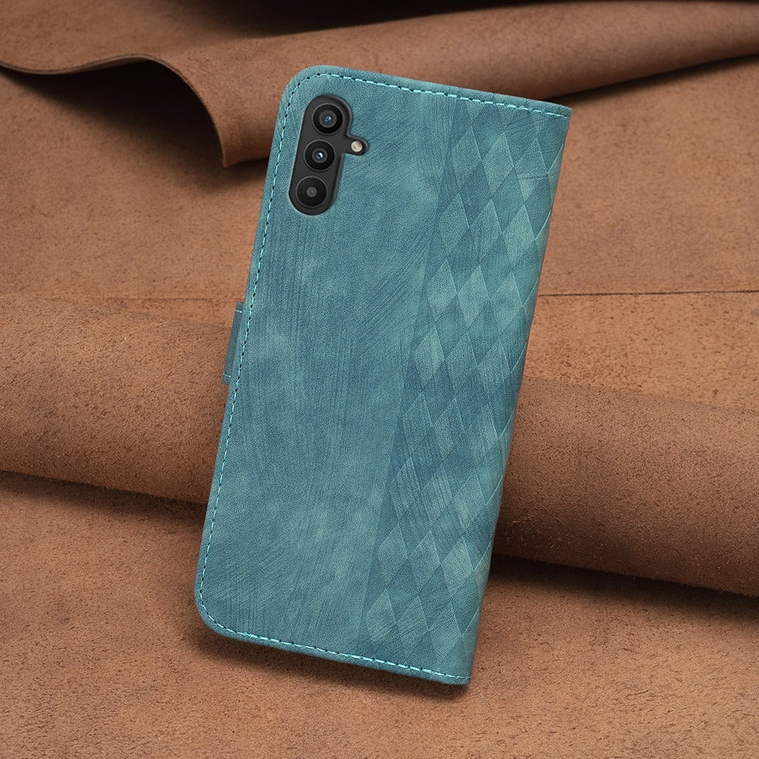 Samsung Galaxy A34 Plaid Embossed Leather Phone Case – Premium Wallet Kickstand & Shock Absorption for Durable Protection