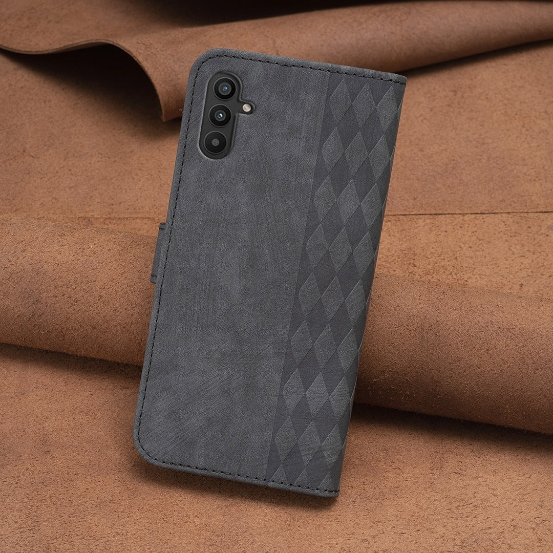 Samsung Galaxy A34 Plaid Embossed Leather Phone Case – Premium Wallet Kickstand & Shock Absorption for Durable Protection