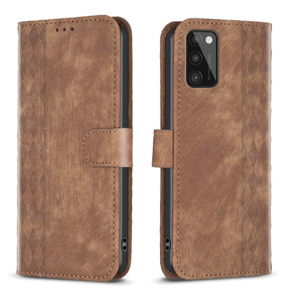Samsung Galaxy A41 Plaid Embossed Leather Phone Case – Premium Wallet Kickstand & Shock Absorption for Durable Protection
