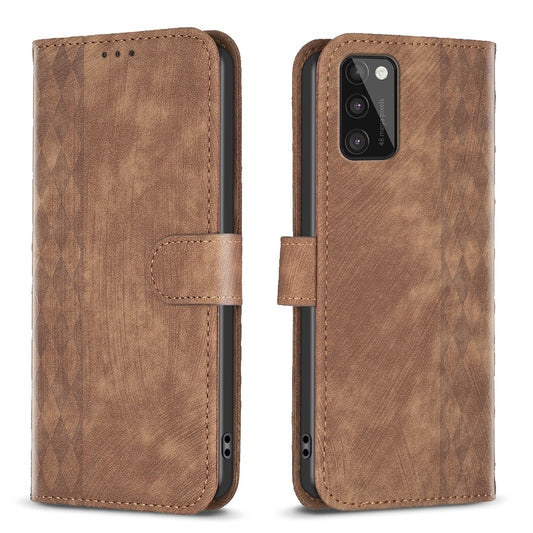 Samsung Galaxy A41 Plaid Embossed Leather Phone Case – Premium Wallet Kickstand & Shock Absorption for Durable Protection