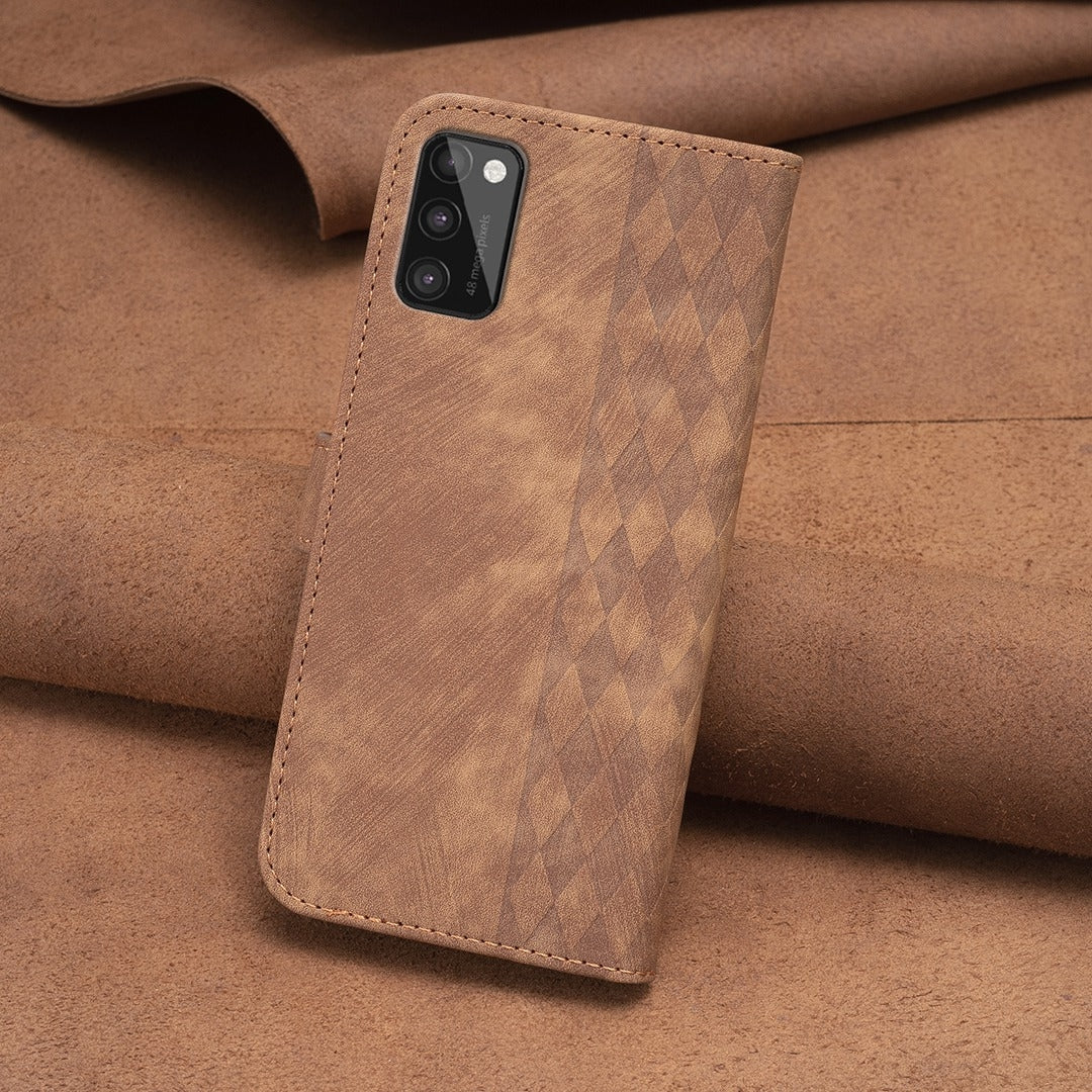 Samsung Galaxy A41 Plaid Embossed Leather Phone Case – Premium Wallet Kickstand & Shock Absorption for Durable Protection