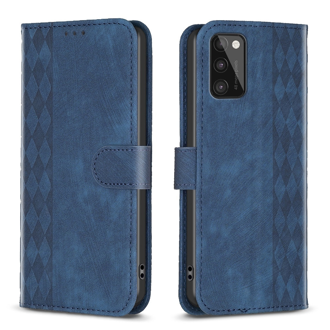 Samsung Galaxy A41 Plaid Embossed Leather Phone Case – Premium Wallet Kickstand & Shock Absorption for Durable Protection