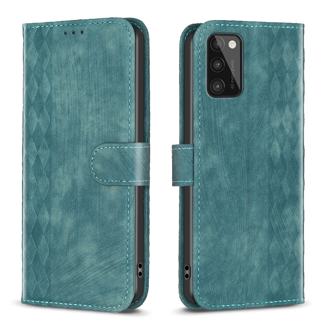 Samsung Galaxy A41 Plaid Embossed Leather Phone Case – Premium Wallet Kickstand & Shock Absorption for Durable Protection