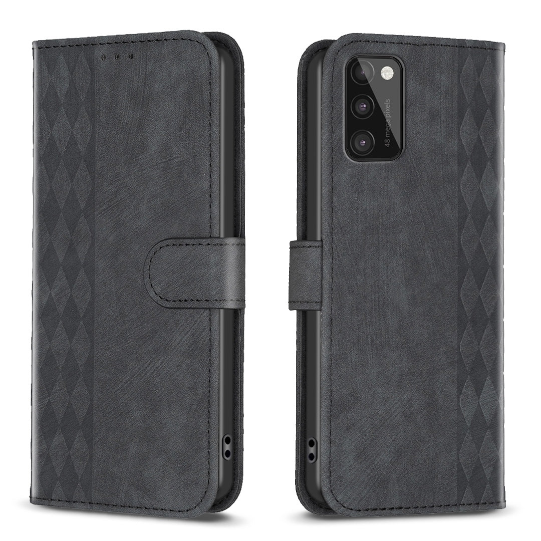 Samsung Galaxy A41 Plaid Embossed Leather Phone Case – Premium Wallet Kickstand & Shock Absorption for Durable Protection
