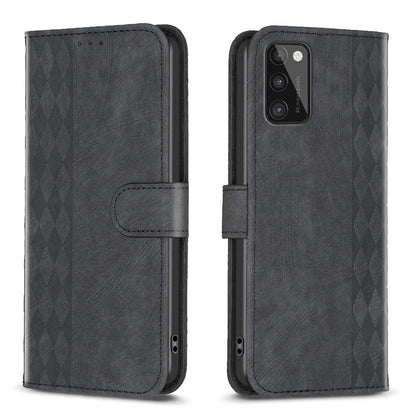 Samsung Galaxy A41 Plaid Embossed Leather Phone Case – Premium Wallet Kickstand & Shock Absorption for Durable Protection