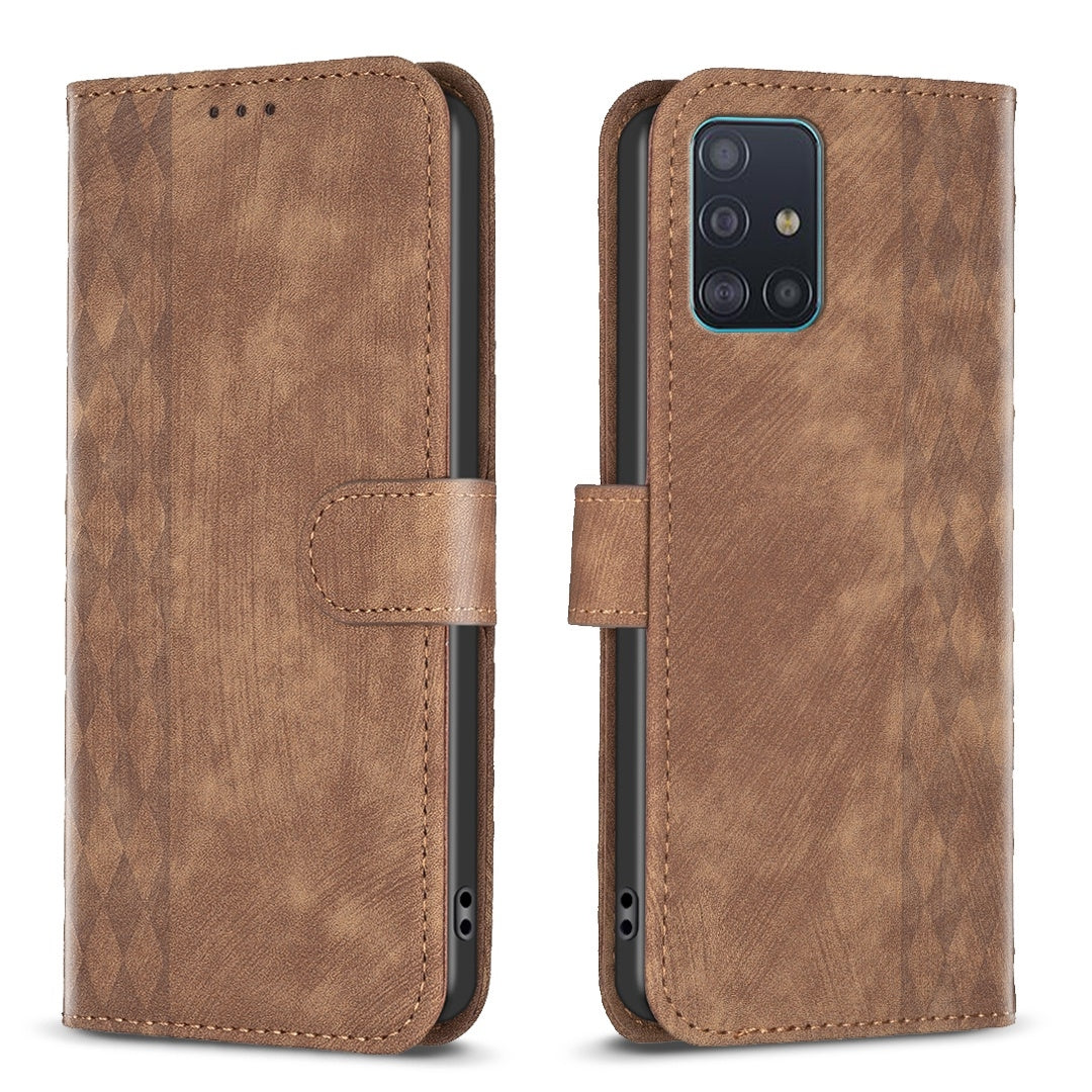 Samsung Galaxy A51 4G Plaid Embossed Leather Phone Case – Premium Wallet Kickstand & Shock Absorption for Durable Protection