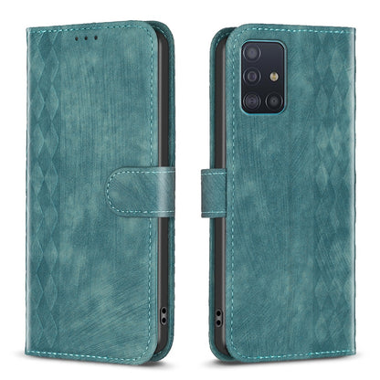 Samsung Galaxy A51 4G Plaid Embossed Leather Phone Case – Premium Wallet Kickstand & Shock Absorption for Durable Protection