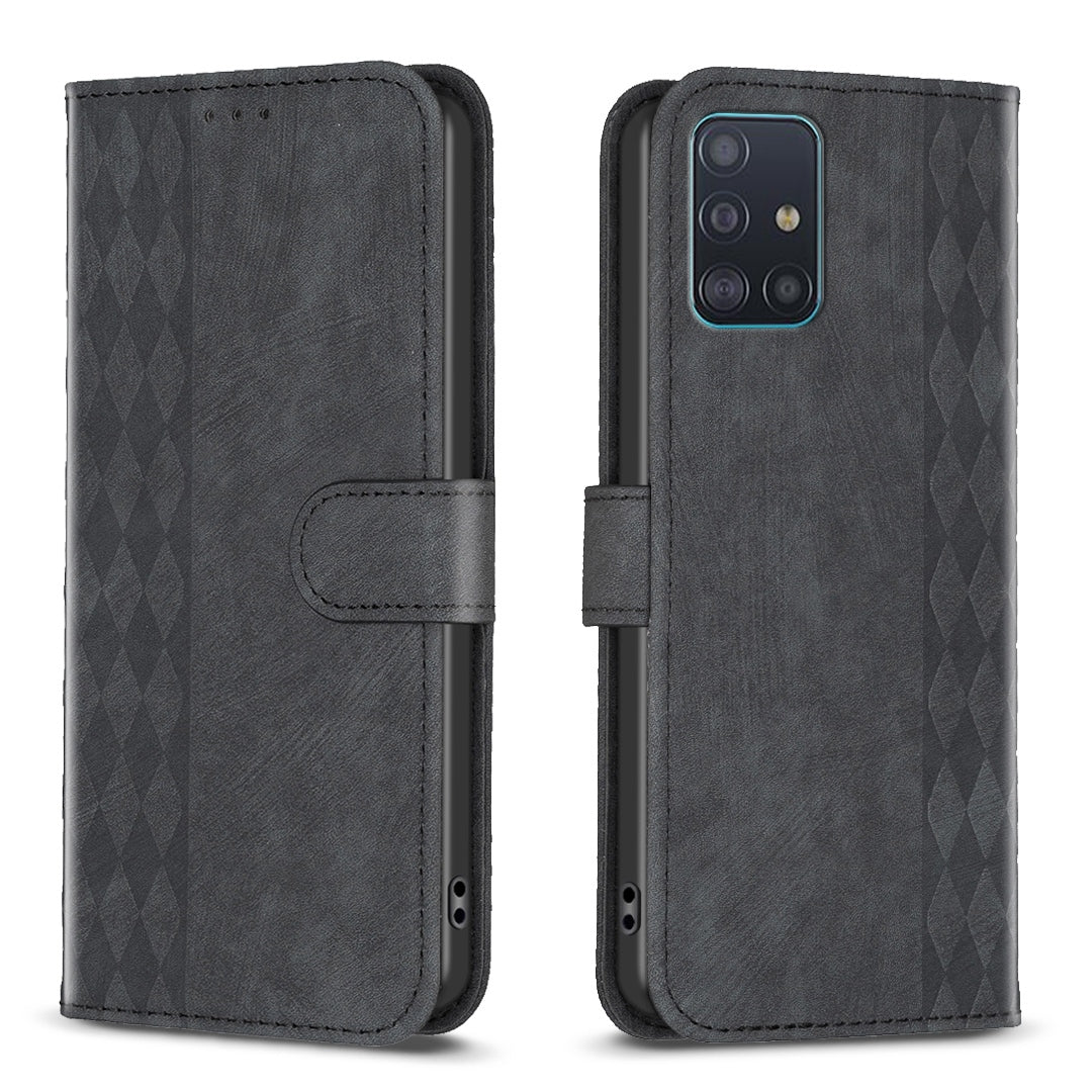 Samsung Galaxy A51 4G Plaid Embossed Leather Phone Case – Premium Wallet Kickstand & Shock Absorption for Durable Protection