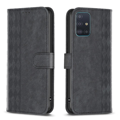 Samsung Galaxy A51 4G Plaid Embossed Leather Phone Case – Premium Wallet Kickstand & Shock Absorption for Durable Protection