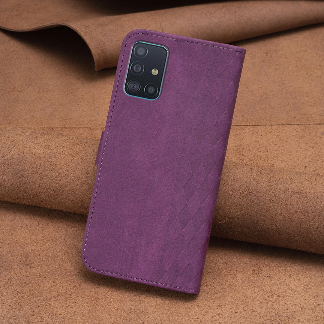 Samsung Galaxy A51 4G Plaid Embossed Leather Phone Case – Premium Wallet Kickstand & Shock Absorption for Durable Protection