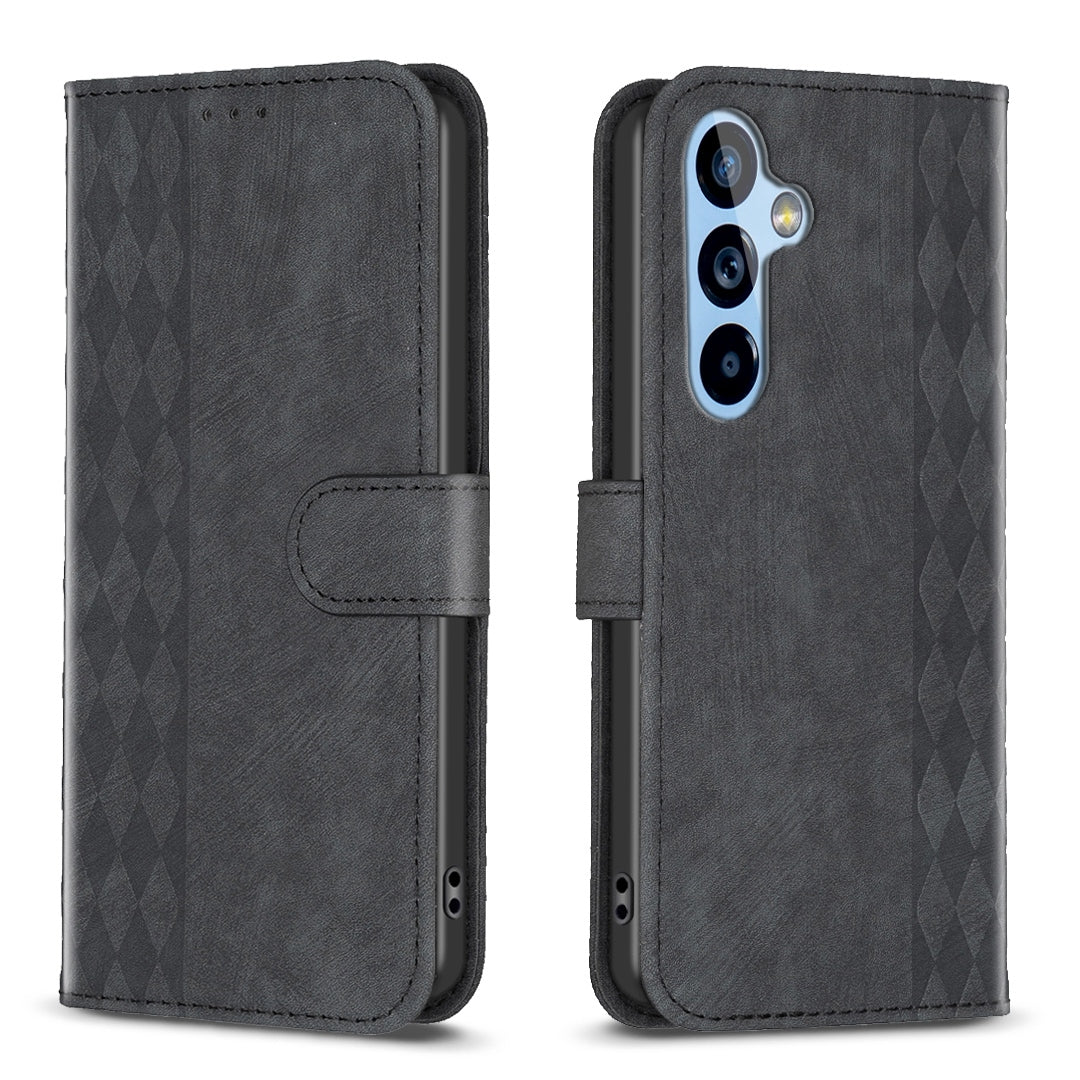 Samsung Galaxy A54 Plaid Embossed Leather Phone Case – Premium Wallet Kickstand & Shock Absorption for Durable Protection