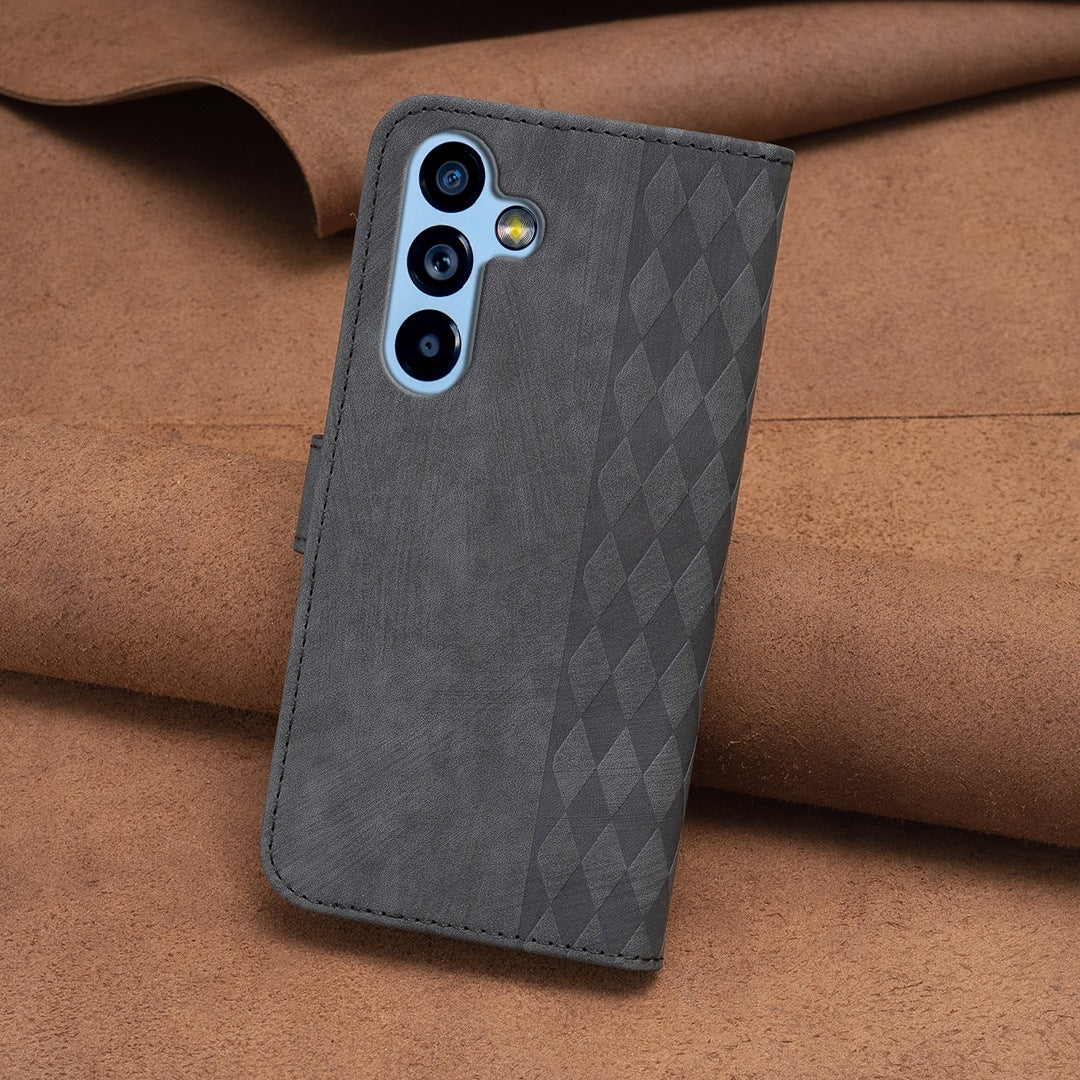 Samsung Galaxy A54 Plaid Embossed Leather Phone Case – Premium Wallet Kickstand & Shock Absorption for Durable Protection