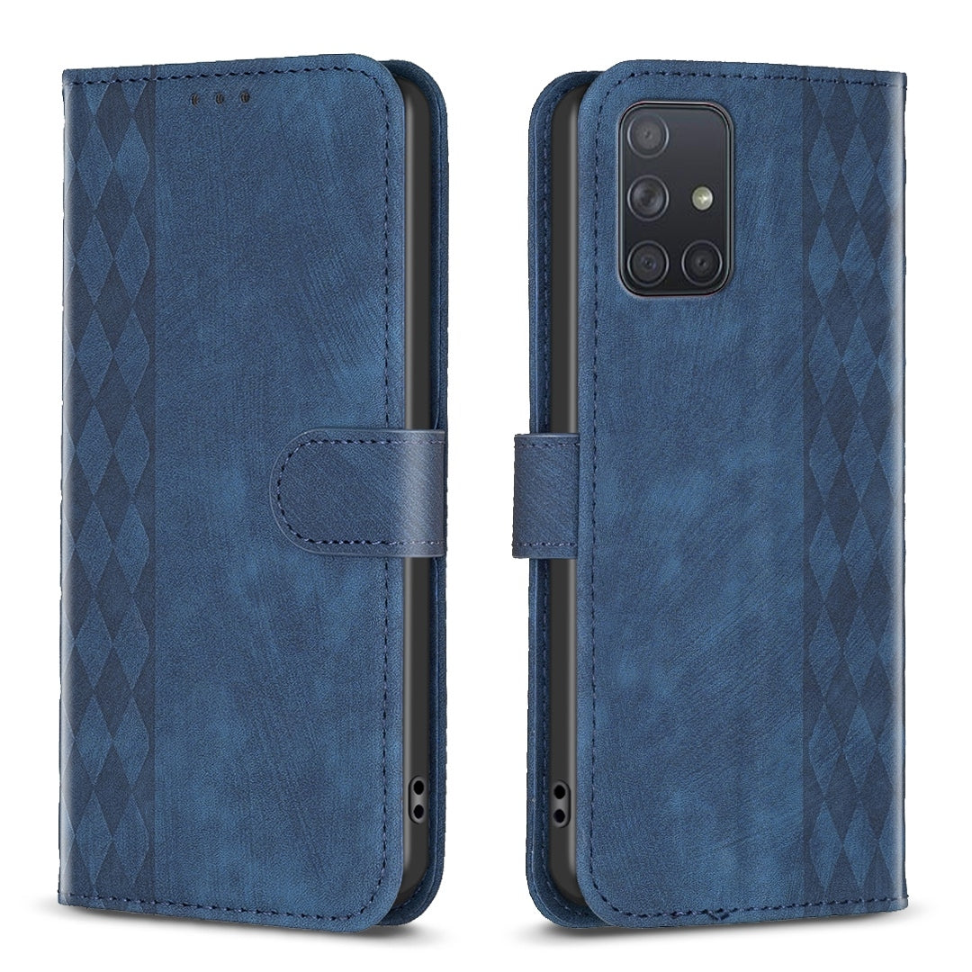 Samsung Galaxy A71 4G Plaid Embossed Leather Phone Case – Premium Wallet Kickstand & Shock Absorption for Durable Protection