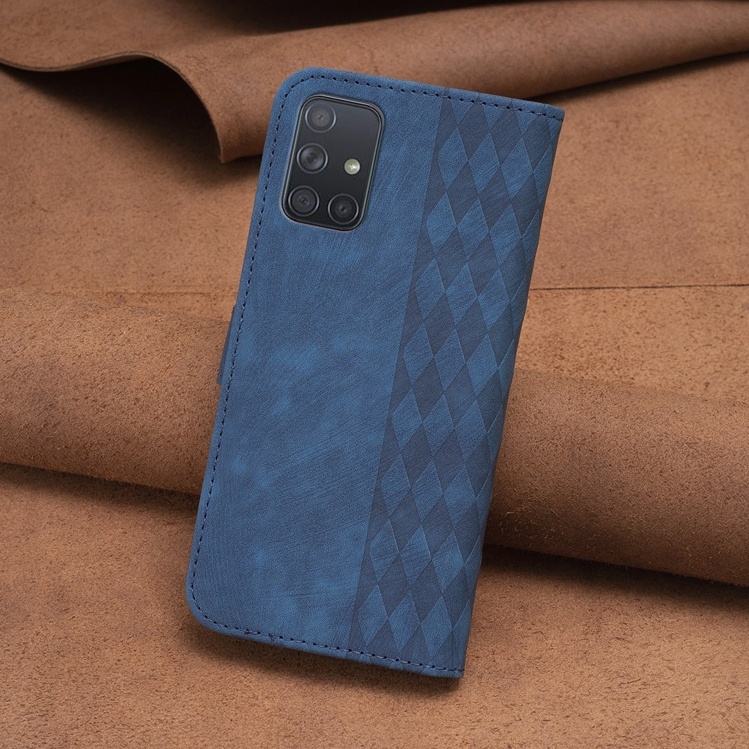 Samsung Galaxy A71 4G Plaid Embossed Leather Phone Case – Premium Wallet Kickstand & Shock Absorption for Durable Protection