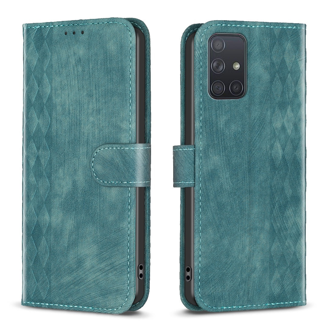 Samsung Galaxy A71 4G Plaid Embossed Leather Phone Case – Premium Wallet Kickstand & Shock Absorption for Durable Protection