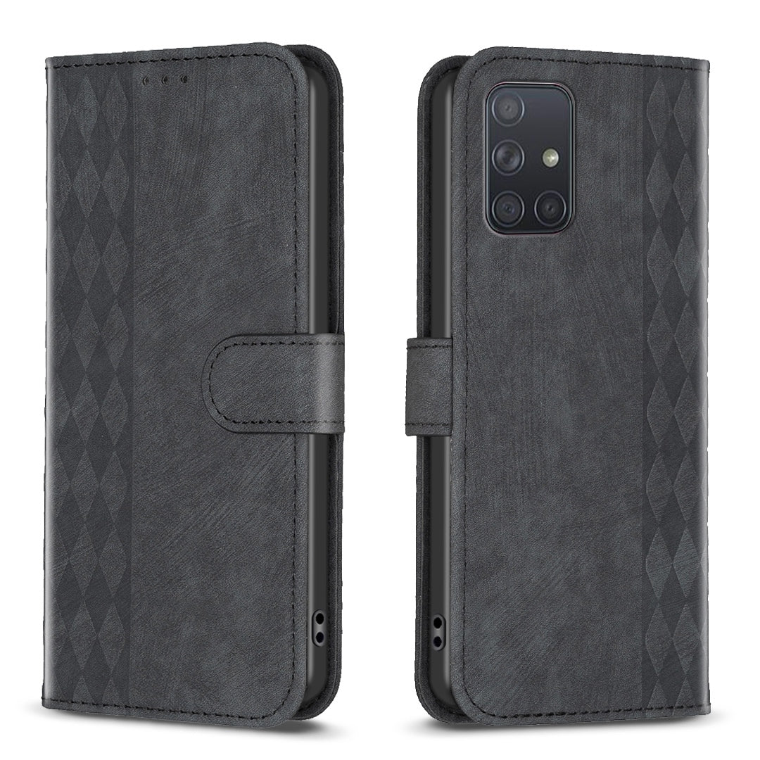 Samsung Galaxy A71 4G Plaid Embossed Leather Phone Case – Premium Wallet Kickstand & Shock Absorption for Durable Protection