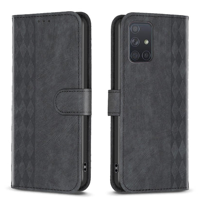 Samsung Galaxy A71 4G Plaid Embossed Leather Phone Case – Premium Wallet Kickstand & Shock Absorption for Durable Protection