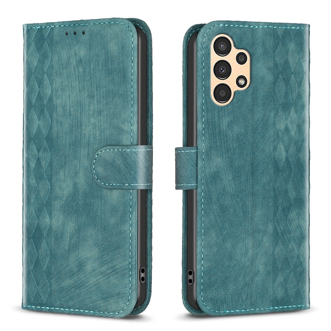 Samsung Galaxy A73 Plaid Embossed Leather Phone Case – Premium Wallet Kickstand & Shock Absorption for Durable Protection
