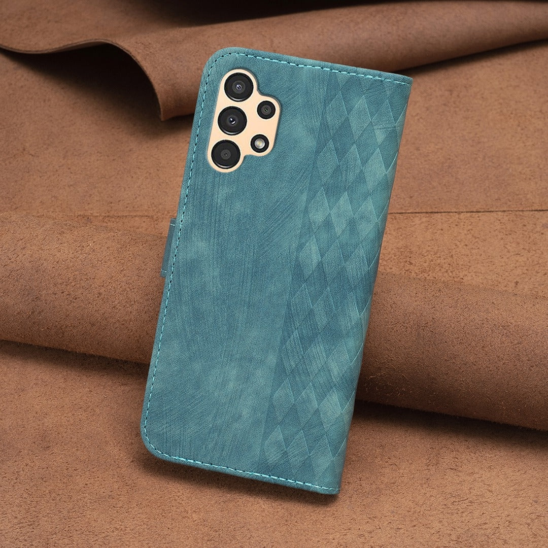 Samsung Galaxy A73 Plaid Embossed Leather Phone Case – Premium Wallet Kickstand & Shock Absorption for Durable Protection